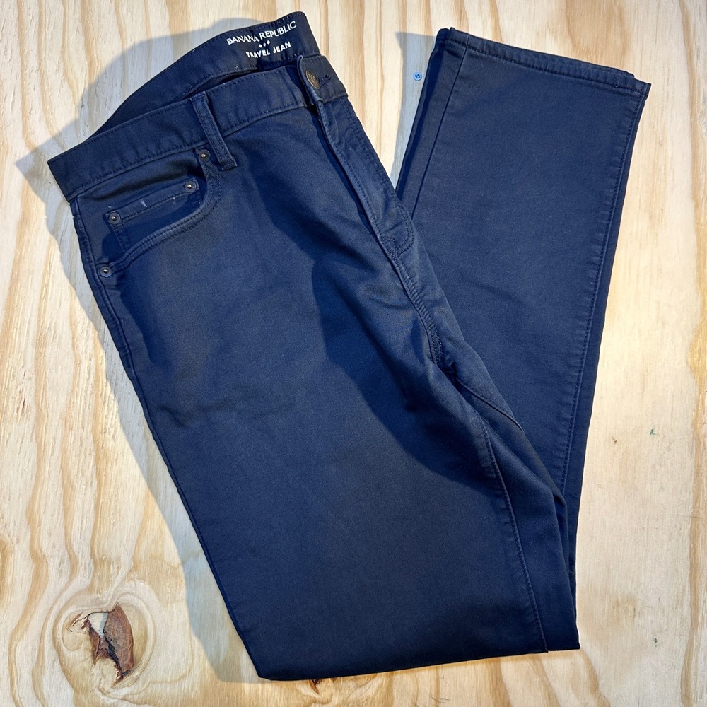 Banana Republic Men Travel Jean Athletic Fit Navy Blue Stretch Chino Pants 34x32